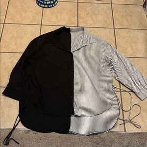 SHEIN Black and White Striped Button Down Shirt